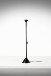 ETTORE SOTTSASS Callimaco floor lamp for Artemide.: Callimaco floor lamp for Artemide. 1981. Steel and painted metal.. Cm 40,00 x 201,00 x 40,00. Literature: G. Gramigna, Repertorio del design italiano 1950-2000 per l'arredamento domestico, vol 2, Alle
