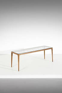 MELCHIORRE BEGA attributed. Coffee table.: attributed. Coffee table. Wood, brass and glass.. Cm 129,00 x 49,00 x 42,00. 1940s.