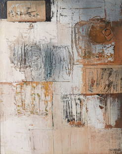 MARIO BIONDA Muro.: BIONDA MARIO (1913 - 1985) Muro. 1965. Oil and mixed media on canvas. Cm 66,00 x 82,00. Signature and year lower right. At the back title, signature and year. Small defects. Frame present