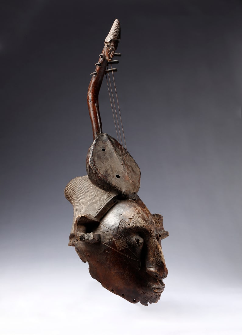 Bambara - Mali   Stringed musical instrument or harp, made with sound box in the form of an (1 of 5)