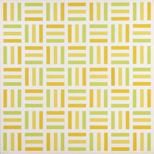 FRANCOIS MORELLET Tirets jaunes, Jaunes-verts, Jaunes orange.: MORELLET FRANCOIS (n. 1926) Tirets jaunes, Jaunes-verts, Jaunes orange. 1975. . Cm 69,00 x 69,00. 35/90. Edition, signature and year lower in pencil. Editor: Plura editions, Milan. Total edition: 90 c