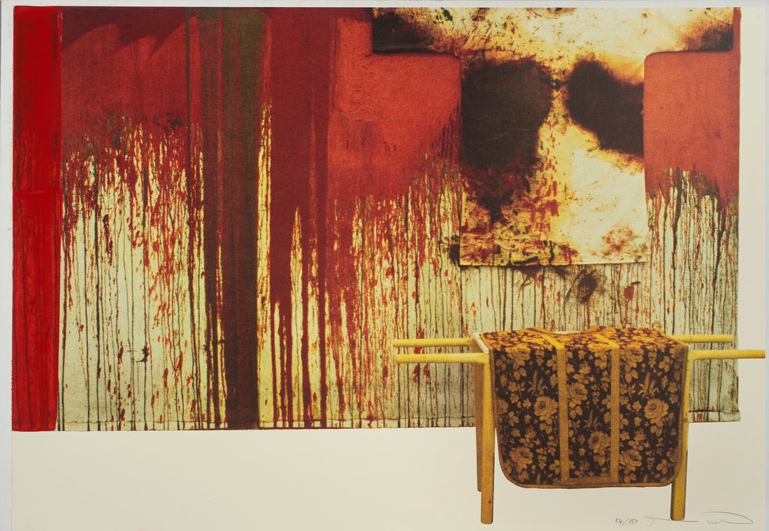 HERMANN NITSCH From folder Ubermalte Bild.: NITSCH HERMANN (1938 - 2022) From folder Ubermalte Bild. 1991. Intervention by the artist on lithography.. Cm 101,00 x 71,00. 54/150. Edition and signature lower in pencil. Watercolor paper 300 gr. of