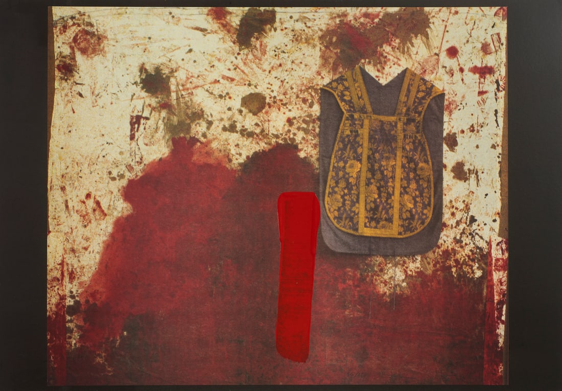 HERMANN NITSCH From folder Ubermalte Bild.: NITSCH HERMANN (1938 - 2022) From folder Ubermalte Bild. 1991. Intervention by the artist on lithography.. Cm 101,00 x 71,00. 54/150. Edition and signature lower in pencil. Watercolor paper 300 gr. of