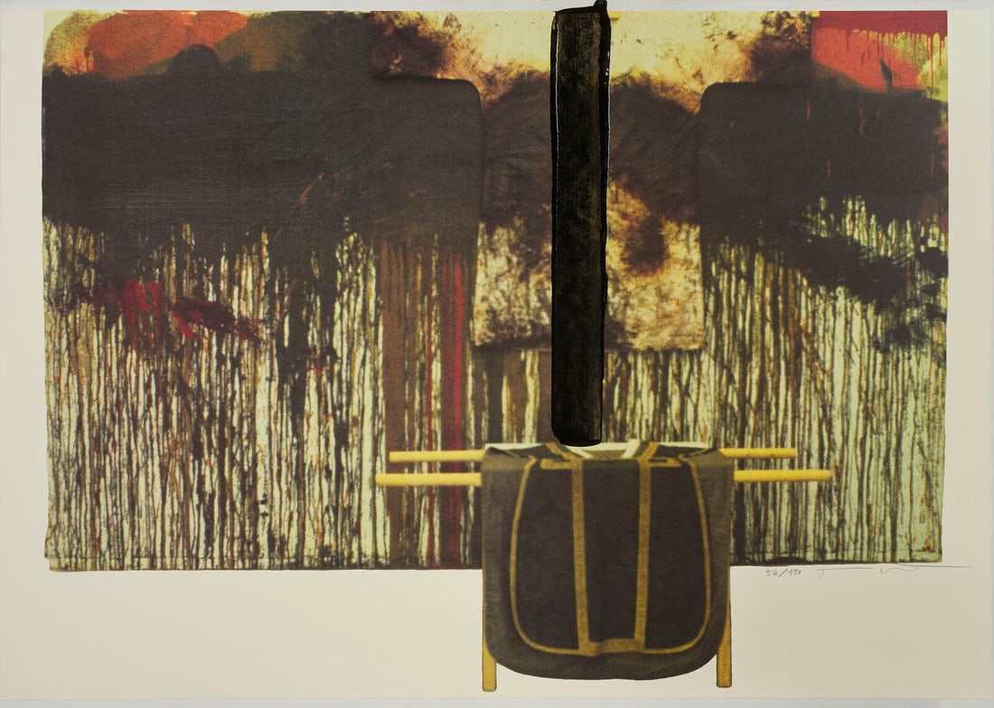 HERMANN NITSCH From folder Ubermalte Bild.: NITSCH HERMANN (1938 - 2022) From folder Ubermalte Bild. 1991. Intervention by the artist on lithography.. Cm 101,00 x 71,00. 54/150. Edition and signature lower in pencil. Watercolor paper 300 gr. of