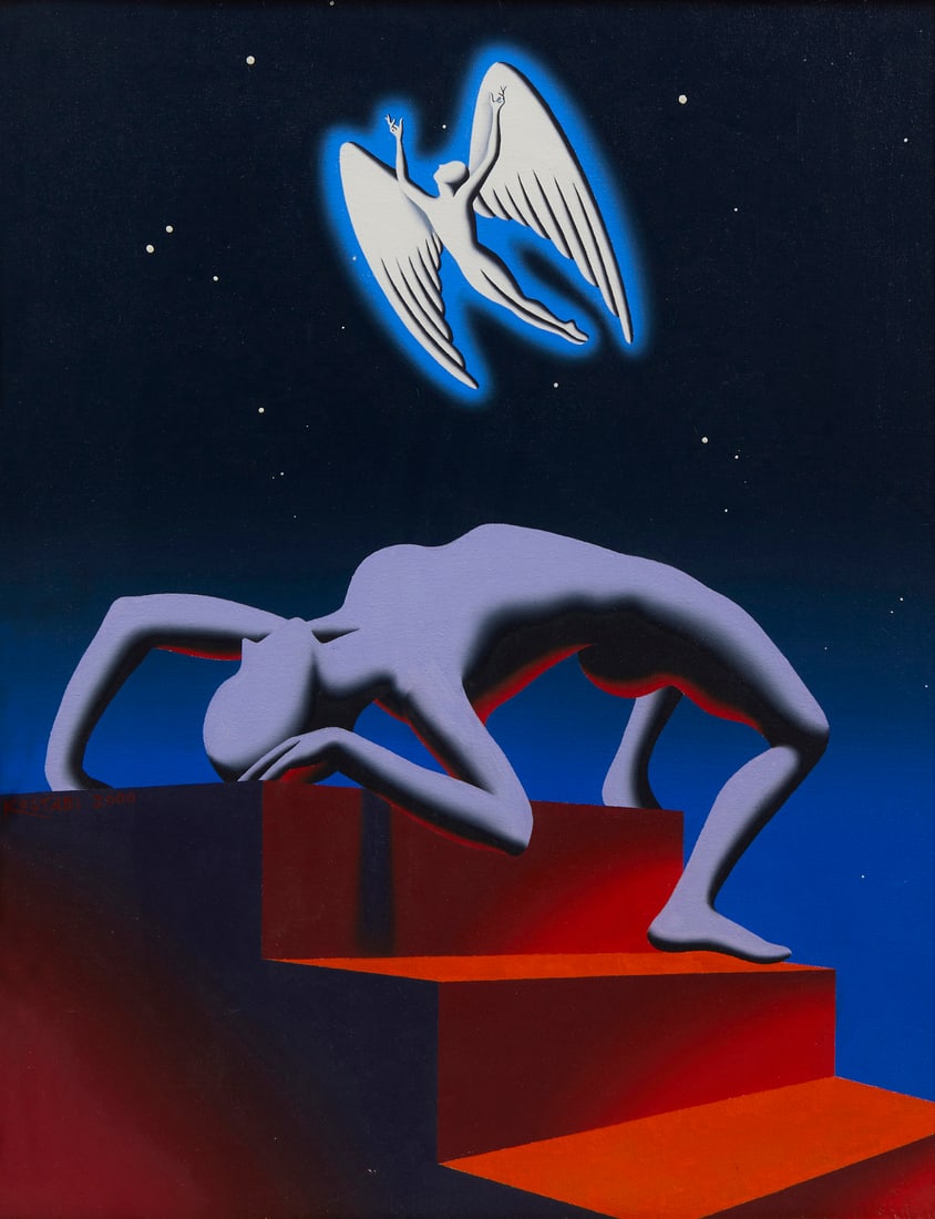 MARK KOSTABI Aspiration.: KOSTABI MARK (n. 1960) Aspiration. 2000. Olio su tela . Cm 75,00 x 60,00. Al retro, firma, titolo e anno. Autentica dell'artista su fotografia. Cornice presente