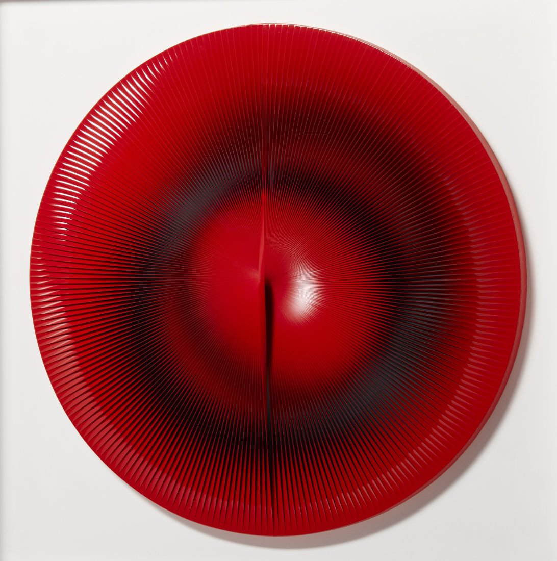 ALBERTO BIASI (n.1937). Dinamica circolare.: ALBERTO BIASI (n.1937). Dinamica circolare. Mix media on board. At the back signature, title and year. Artist's authenticity certificate on photo. 1990. 68x68 cm.