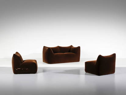 MARIO BELLINI Le Bambole two-seater sofa and two armchairs for B&B Italia.: BELLINI MARIO (n. 1935) Le Bambole two-seater sofa and two armchairs for B&B Italia. 1972. Polyurethane foam and fabric. Production mark under the base. Dimensions: sofa 71 x 160 x 80 cm; armchairs 68