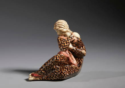 DIMITRI STELLETSKY A seated female figure.: STELLETSKY DIMITRI (1875 - 1947) A seated female figure. Ceramic. Cm 20,00 x 22,00 x 12,00. Signed under the base. "Jérôme Massier Vallauris Nice" stamp.