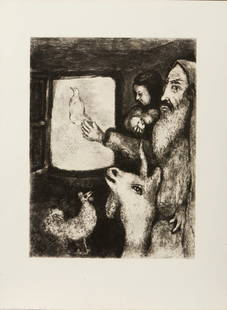 MARC CHAGALL Dalla serie La Bible: La colombe de l'arche.: CHAGALL MARC (1887 - 1985) Dalla serie La Bible: La colombe de l'arche. Etching. Cm 32,80 x 44,30. Signature in plate lower right. Plate size:23.5x31.5 cm. Montval watermark lower right. Total