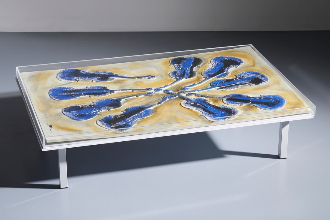 FERNANDEZ ARMAN Untitled (Violons bleus)..: ARMAN FERNANDEZ (1928 - 2005) Untitled (Violons bleus).. 2003. Acrylic painting and collage on multiple panels. Cm 103,00 x 80,00. 27/99. Edition on the back. Signature lower right. Total edition: 99