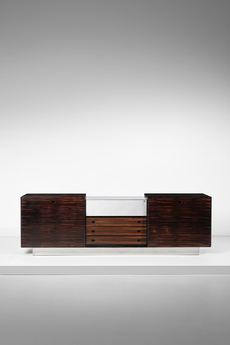 FRATELLI SAPORITI Sideboard.: Sideboard. Rosewood and satin steel.. Cm 235,00 x 75,00 x 48,00. 1970s.