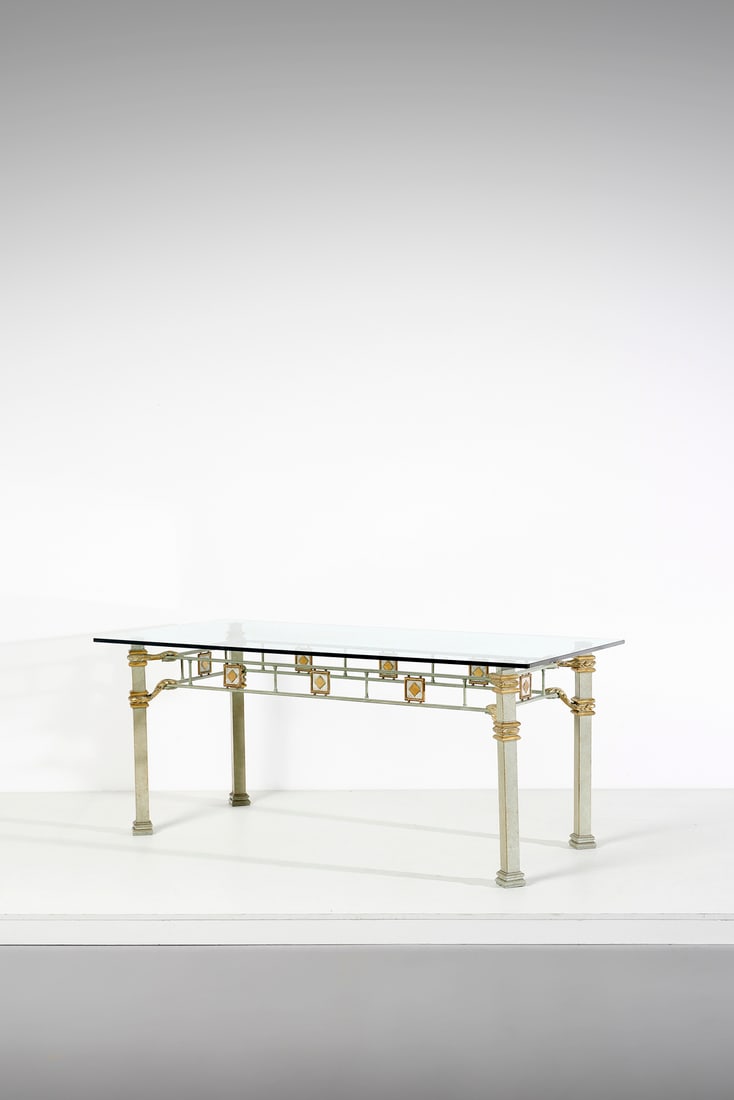 ANGELO BROTTO Table for Esperia, Poggibonsi.: Table for Esperia, Poggibonsi. Brass and glass.. Cm 185,00 x 77,00 x 85,00. 1970s.