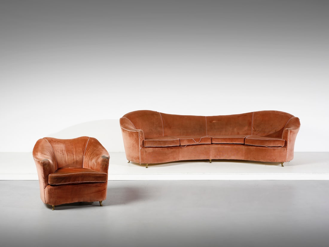 GIO PONTI in the style of. Lot consisting of a sofa and an armchair. (1 of 5)