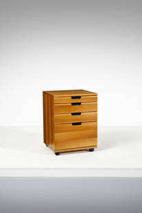 ETTORE SOTTSASS (1917-2007) & HANS VON KLIER (1934-2000) Office drawer unit from the Linea: ETTORE SOTTSASS (1917-2007) & HANS VON KLIER (1934-2000) Office drawer unit from the Linea Direzionale for Olivetti Synthesis, Ivrea. 1980. Walnut wood, metal and plastic material.. Cm 54,00 x 71,50 x