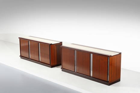 GIOTTO STOPPINO attributed. Two sideboard.: STOPPINO GIOTTO (1926 - 2011) attributed. Two sideboard. Rosewood, marble and chromed metal.. Cm 170,00 x 74,00 x 49,00. 1970s.