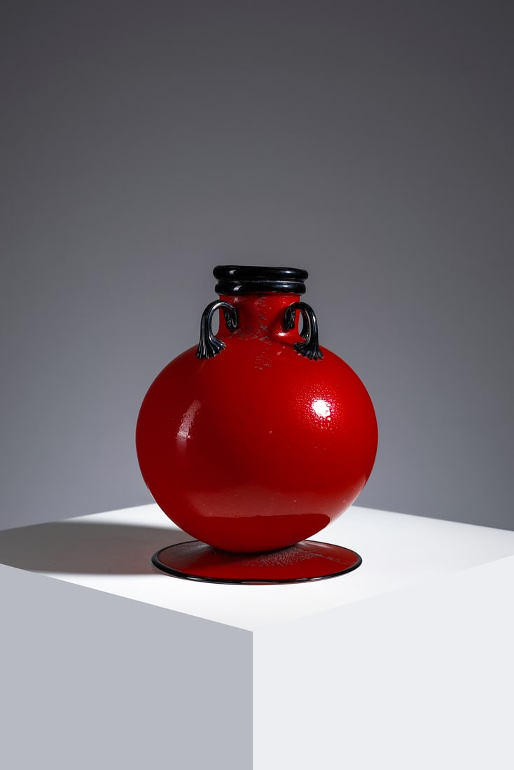 FRATELLI TOSO Globular vase with four handles, Murano. (1 of 4)
