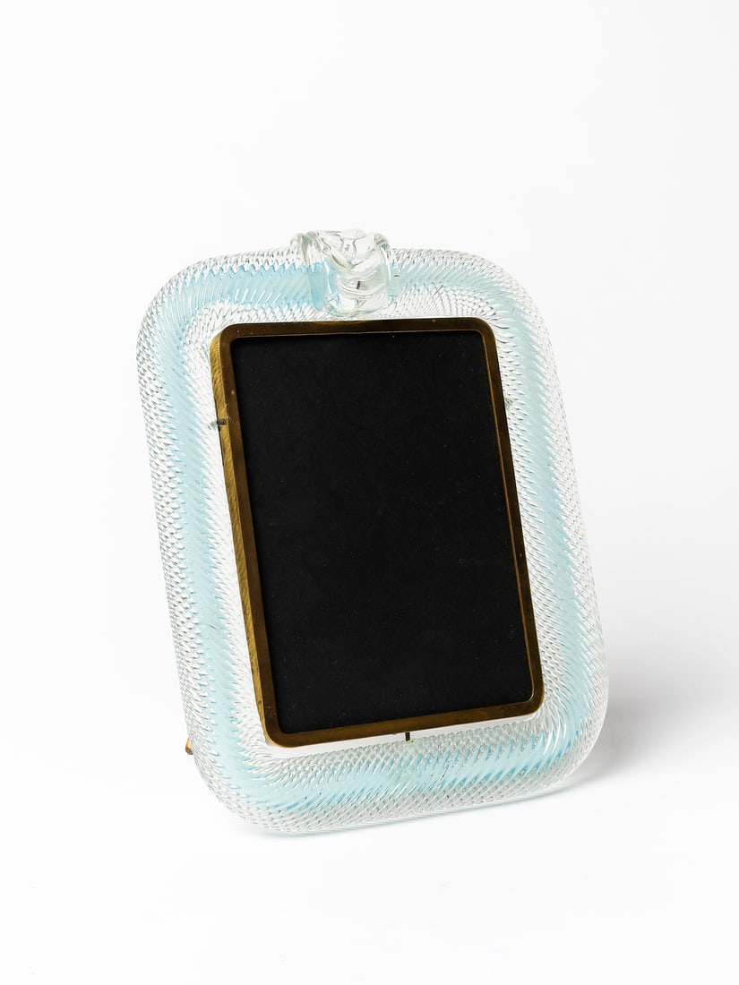 FLAVIO POLI Frame for Seguso Vetri d'Arte, Murano.: POLI FLAVIO (1900 - 1984) Frame for Seguso Vetri d'Arte, Murano. Torchon-worked glass with inclusion of blue cane.. Cm 27,00 x 35,00 x 3,00. 1940s.