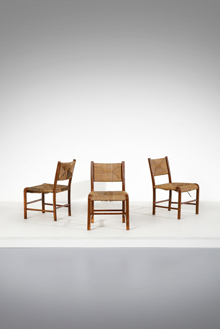 EMANUELE RAMBALDI Three small chairs execution by Chiappe, Chiavari.: RAMBALDI EMANUELE (1903 - 1968) Three small chairs execution by Chiappe, Chiavari. Painted wood and straw.. Cm 40,00 x 65,00 x 40,00. Early 1930s.Literature: Domus n. 65, Maggio 1933, p. 232; Domus n.
