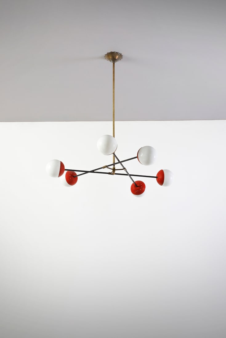 ANGELO BROTTO Six-lights pendant lamp for Esperia, Poggibonsi. (1 of 3)