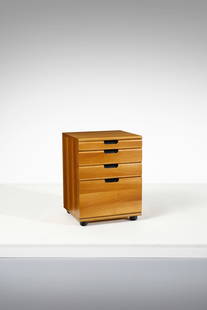 ETTORE SOTTSASS (1917-2007) & HANS VON KLIER (1934-2000) Office drawer unit from the Linea: ETTORE SOTTSASS (1917-2007) & HANS VON KLIER (1934-2000) Office drawer unit from the Linea Direzionale for Olivetti Synthesis, Ivrea. 1980. Walnut wood, metal and plastic material.. Cm 54,00 x 71,50 x