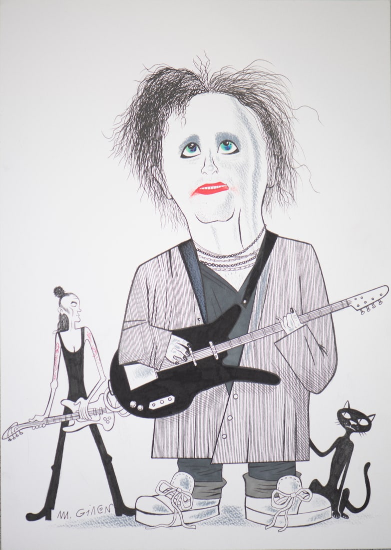 MASSIMO GIACON "THE CURE".: GIACON MASSIMO "THE CURE". 2022. Inks on paper. Cm 30,00 x 43,00. Unpublished drawing originally made for the book MASTICANDO KM DI RUMORE, in which Giacon tells his own story of live music through 10