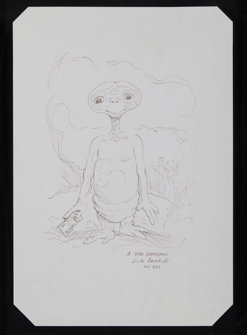 EMANUELE RAMBALDI UNTITLED, 2002.: RAMBALDI EMANUELE (1903 - 1968) UNTITLED, 2002. Ink on paper. Cm 30,00 x 43,50. signature, date, dedication ad personam. Frame present