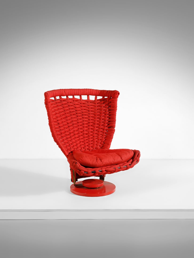 MARZIO CECCHI Swivel armchair.: CECCHI MARZIO (1940 - 1990) Swivel armchair. Metal and fabric.. Cm 94,00 x 108,00 x 103,00. 1970s.