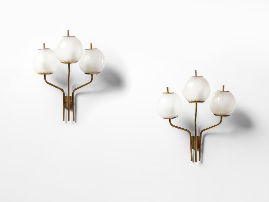 CANDLE Pair of large three-lights wall lamps, Italy. (1 of 4)