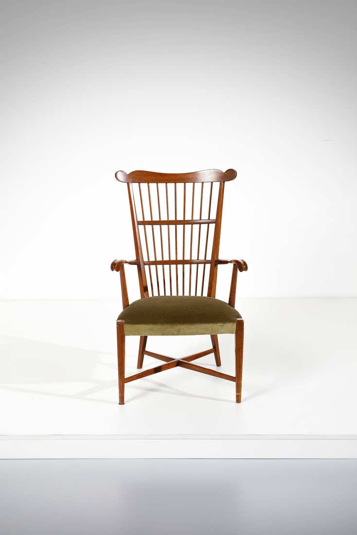 MANIFATTURA ITALIANA Armchair.: ITALIAN WORK Armchair. Wood and padding velvet.. Cm 53,00 x 93,00 x 50,00. XXth century.