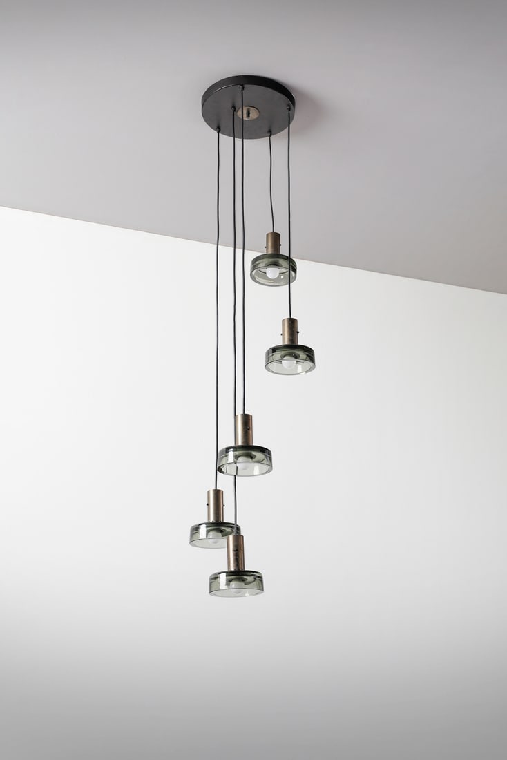 FLAVIO POLI Five-lights ceiling lamp for Seguso, Murano. (1 of 3)