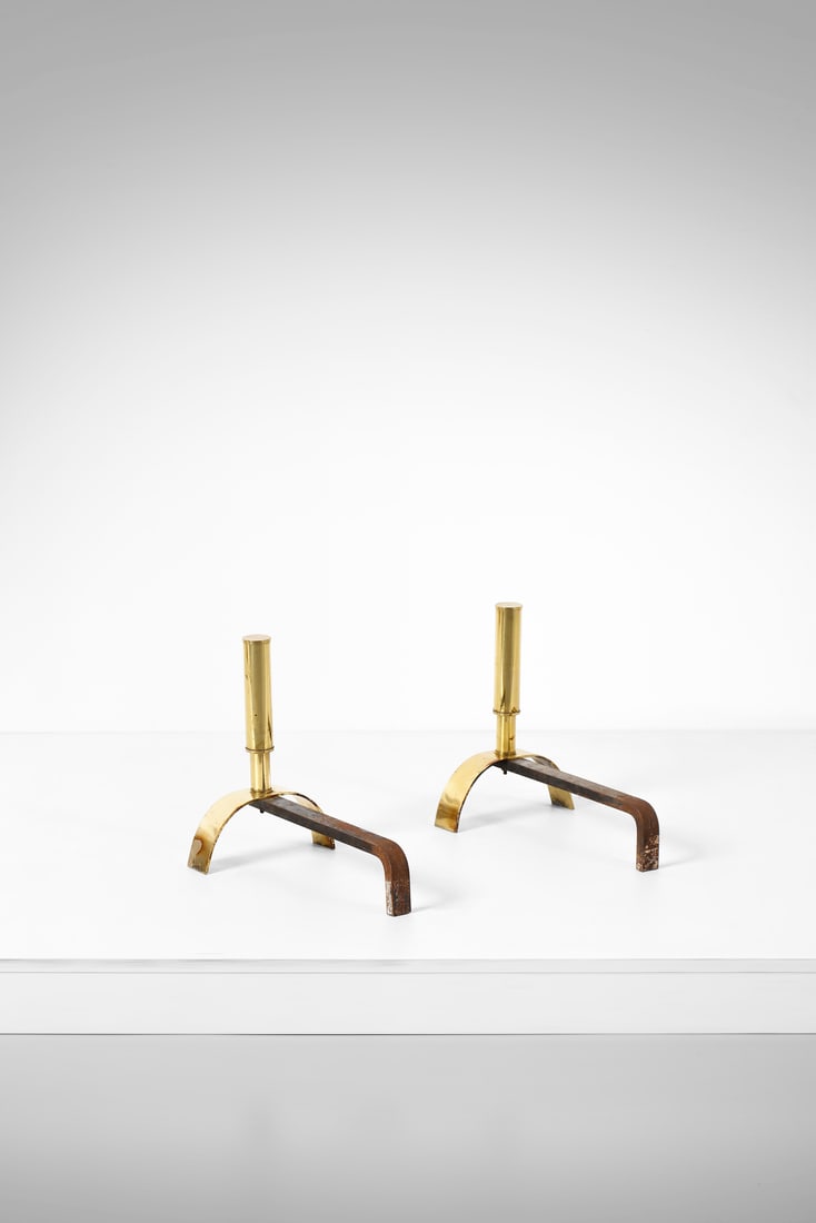 MANIFATTURA ITALIANA Pair of fireplace andirons. (1 of 3)