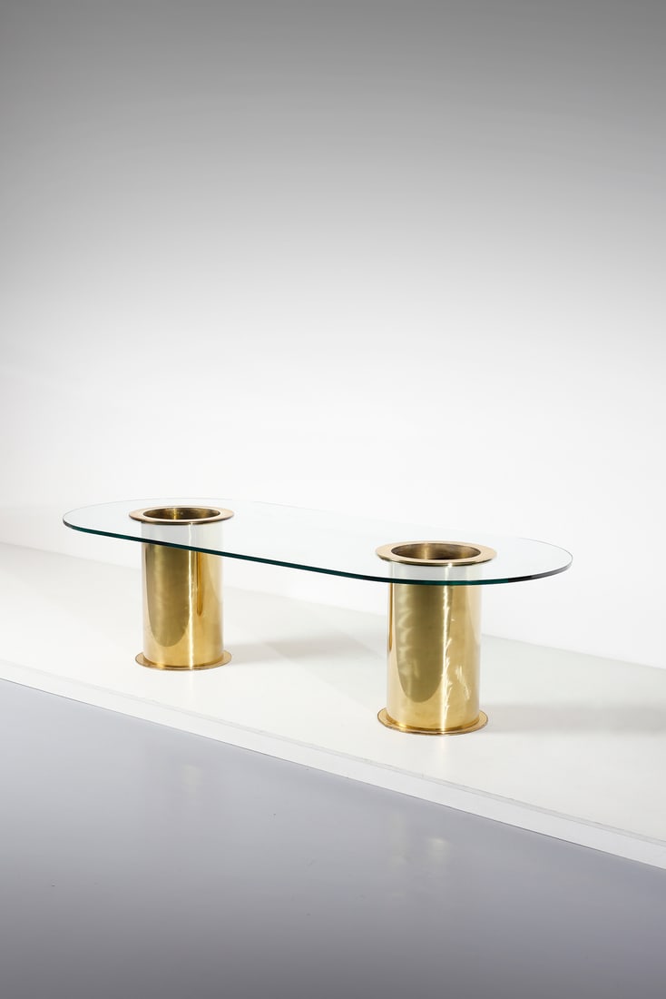 MANIFATTURA ITALIANA Table.: ITALIAN WORK Table. Brass and crystal.. Cm 250,00 x 75,00 x 115,00. 1980s.