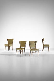 MAURIZIO TEMPESTINI in the style of. Four chairs.: TEMPESTINI MAURIZIO (1908 - 1960) in the style of. Four chairs. Wood and padding velvet.. Cm 45,00 x 90,00 x 45,00. 1950s.