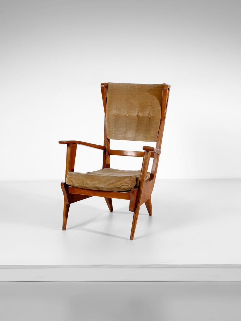MANIFATTURA ITALIANA Bergere armchair.: ITALIAN WORK Bergere armchair. Wood and padding velvet.. Cm 50,00 x 90,00 x 70,00. 1950s.
