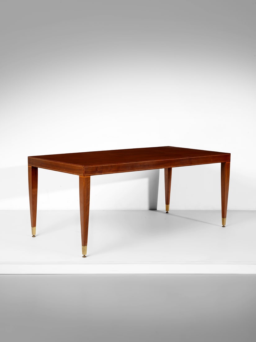 PAOLO BUFFA Table executed by Marelli & Colico, Cantù.: BUFFA PAOLO (1903 - 1970) Table executed by Marelli & Colico, Cantù. Walnut wood, boxwood and brass.. Cm 180,00 x 76,00 x 90,00. Drawing from 1939.Literature: R. Rizzi, M. Marelli, M. Novati, I mobil