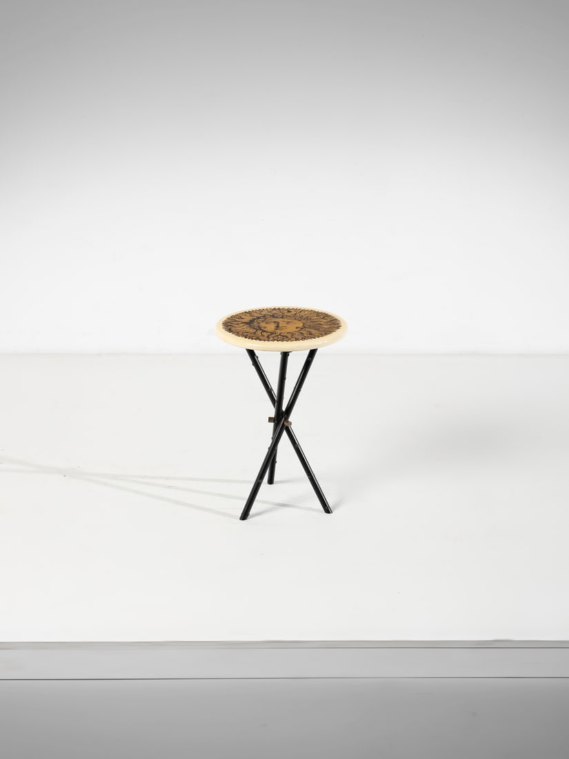 PIERO FORNASETTI Occasional table with Sole Ricciuto or Re Sole decoration, Milan. (1 of 3)