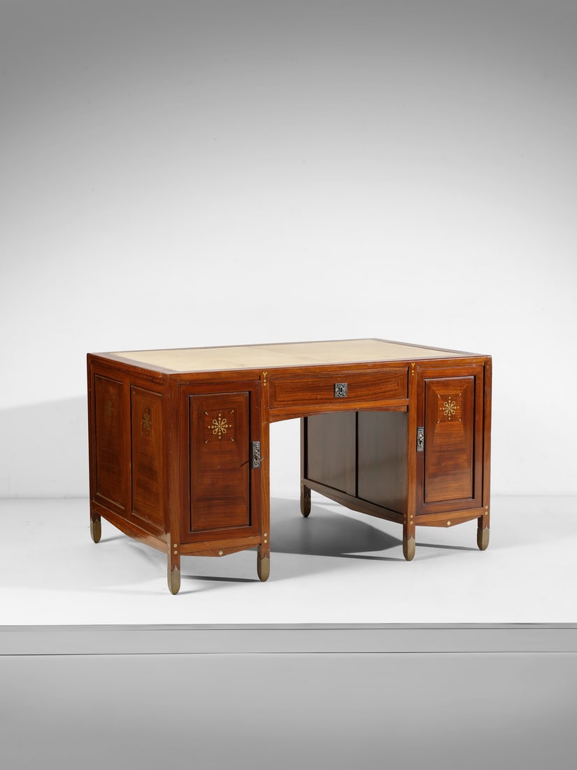 PIERO ZEN Liberty desk decorated with inlays with two side cabinets concealing drawers and a central (1 of 6)