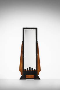 EUGENIO QUARTI Neo-Orientalist mirror.: QUARTI EUGENIO (1867 - 1929) Neo-Orientalist mirror. 1899. Wood, ebonized wood, mother of pearl, metal and mirror.. Cm 61,00 x 213,00 x 83,00. From the collection of Avv. Cav. Giovanni Mazzoni Breganz