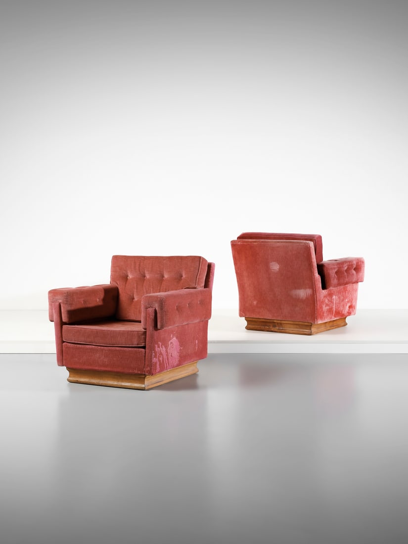 MANIFATTURA ITALIANA Pair of armchairs.: ITALIAN WORK Pair of armchairs. Wood and padding velvet.. Cm 87,00 x 79,00 x 90,00. 1960s.