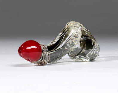 Murano glass phallus featuring one side in bright red. Venice, 20th century.: Murano glass phallus featuring one side in bright red. Venice, 20th century. . Cm 20,00.