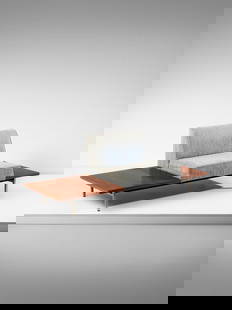 GEORGE NELSON Panca con tavolini della serie Modular Seating Group per Herman Miller, USA.: NELSON GEORGE (1908 - 1986) Panca con tavolini della serie Modular Seating Group per Herman Miller, USA. Legno, acciaio cromato, acciaio verniciato e tessuto imbottito.. Cm 190,00 x 69,00 x 76,00. Ann