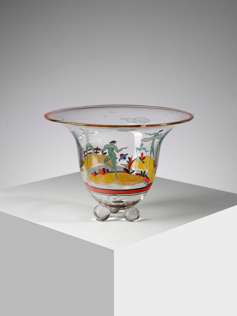 VEDAR attributed. Cup on a tripod base decorated with dancing female figures.