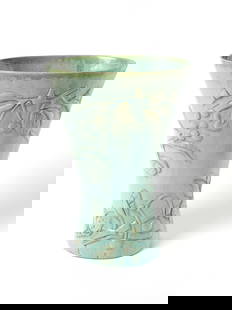 ANTONIA CAMPI Large C9 umbrella stand in the shape of an hourglass with oval section decorated with : CAMPI ANTONIA (1921 - 2019) Large C9 umbrella stand in the shape of an hourglass with oval section decorated with motifs of branches, fruit and jugs in relief, Società Ceramica Italiana Laveno ma