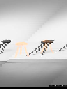 MANIFATTURA ITALIANA Pair of stools.: MANIFATTURA ITALIANA Pair of stools. Wood.. Cm 41,00 x 39,00 x 37,00. 1950s.