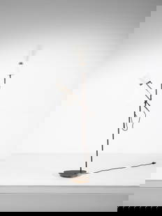 MANIFATTURA ITALIANA Floor lamp.: MANIFATTURA ITALIANA Floor lamp. Brass-plated metal and fabric.. Cm 82,00 x 188,00 x 32,50. Recent production.