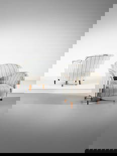 MANIFATTURA ITALIANA Pair of armchairs.: ITALIAN WORK Pair of armchairs. Wood and padded fabric.. Cm 60,00 x 74,00 x 70,00. 1950s.