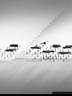 RODNEY KINSMAN Four Vienna chairs with armrest for Bieffeplast, Italy.: KINSMAN RODNEY (n. 1943) Four Vienna chairs with armrest for Bieffeplast, Italy. 1980. Painted steel and padded leatherette.. Cm 53,50 x 73,50 x 55,00. Production label.