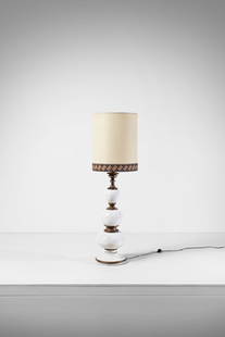 MANIFATTURA ITALIANA Floor lamp.: ITALIAN WORK Floor lamp. Ceramic, metal and fabric.. Cm 30,00 x 126,00 x 30,00. 1950s.