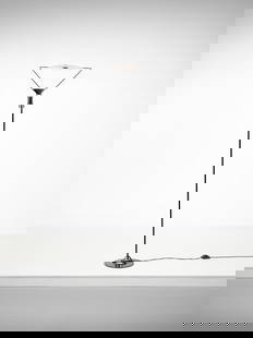 CARLO FORCOLINI Halogen Polifemo floor lamp with rotating reflecting disk for Artemide, Milan.: FORCOLINI CARLO (n. 1947) Halogen Polifemo floor lamp with rotating reflecting disk for Artemide, Milan. 1983. Painted steel.. Cm 50,00 x 217,00 x 30,00. Literature: G. Gramigna, Repertorio del design