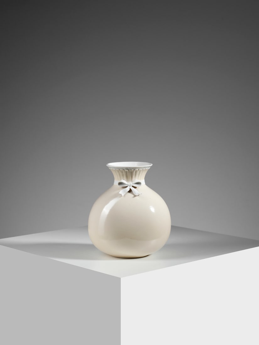 GIOVANNI GARIBOLDI Globular vase with a raised bow decoration and a vertically ribbed neck, (1 of 4)